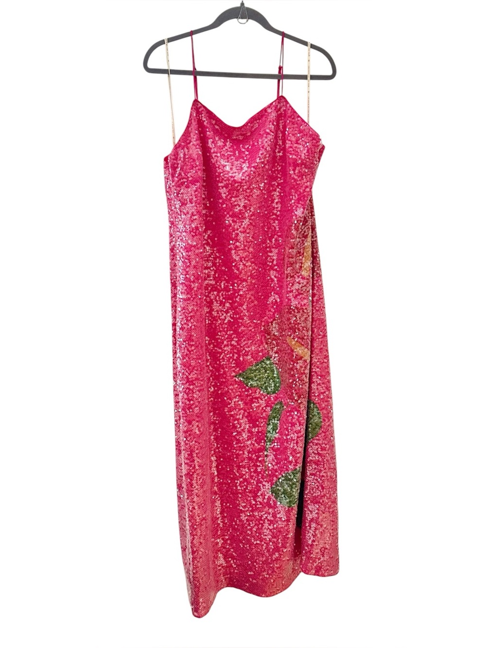 FARM Rio Anthurium Flowers Floral Pink Slip Sequin Maxi Dress Gown Size XL New